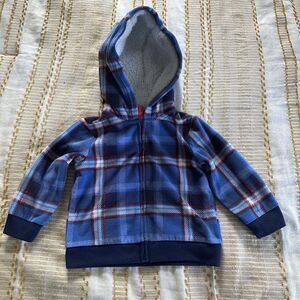 Carter’s Boy’s 18 Months Blue and Red Plaid Fleece Hooded Jacket